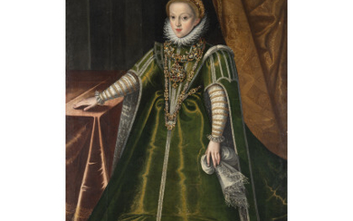 Flemish school, late 16th century Portrait of Archduchess Catherine Renata of Austria Oil on canvas, 180x114 cm. (defects and...
