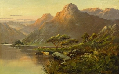 Follower of De Breanski. Mountain river scene, oil on...