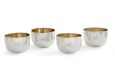 Four George II silver tumbler cups, Feline