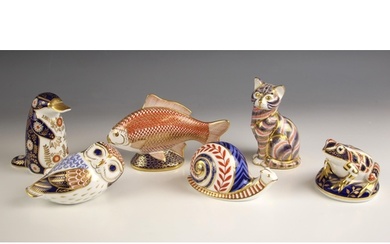 Four Royal Crown Derby paperweights, comprising: a platypus,...