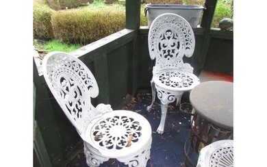 Four decorative cream painted cast aluminium garden terrace ...