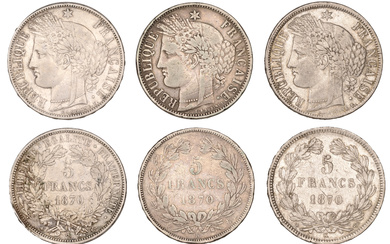 France, Government of National Defence, 5 Francs (3), 1870a, 1870k (2) (Gad....