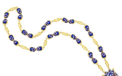 Frascarolo Two-Color Gold, Blue Enamel, Diamond and Ruby Tiger Head Pendant Clip-Brooch Necklace