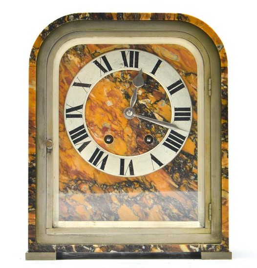 French Art Deco Marble & Bronze Mantel Clock