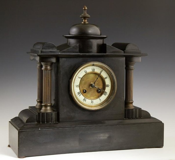 French Black Slate Mantel Clock, 19th c., by Japy