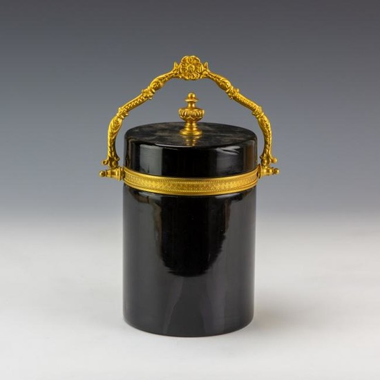 French Bronze & Black Opaline Glass Casket Bucket