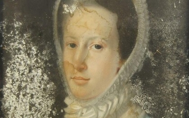 French School, 18th century- Portrait of a lady, quarter-length turned to the left in a blue dress and lace bonnet; pastel on paper laid down on canvas, 55 x 43 cm Provenance: The estate of the late designer, Anthony Powell.