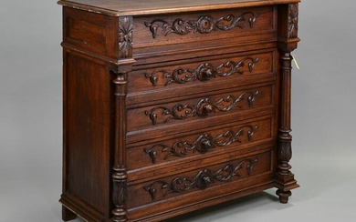 French Style Carved Oak Lift Top Chest