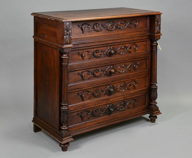 French Style Carved Oak Lift Top Chest