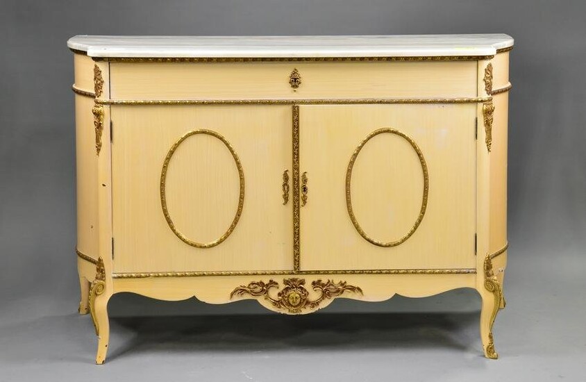 French Style Painted Base Sideboard With White Marble