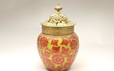 French cameo glass pot pourri vase, circa 1900, shouldered...