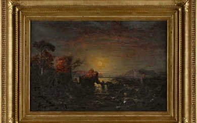 GEORGE LORING BROWN (Massachusetts/New Hampshire, 1814-1889), "Sunset & Moon Rise Gulf of Spezia