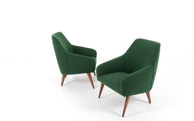 GIO PONTI for CASSINA. Pair of wooden armchairs