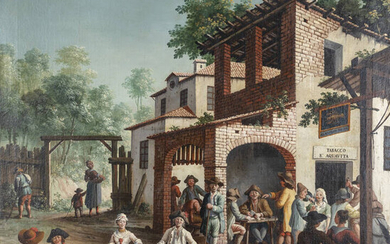 GIOVANNI MARIA GENTA<BR>Attivo a Torino tra il 1774-1775<BR>"Al Gambero Bon. Vin - scena di vita davanti all'osteria" 1782