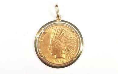 GOLD PENDANT 750 ‰ decorated with a 10-dollar coin, PB 22.6 g