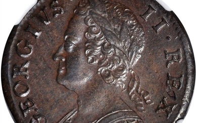 GREAT BRITAIN. 1/2 Penny, 1753. London Mint. George II. NGC MS-63 Brown.