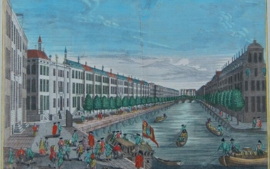 AMENDMENT: Please note VAT is payable on the hammer price for this Lot.Georg Balthasar Probst, German 1732-1801- View of the Herengracht, Amsterdam; hand-coloured copper engraving, 30 x 41.5 cm; Johann Sebastian Mueller, German 1715-1790- View of...
