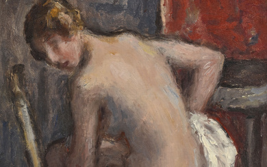 Georges d'Espagnat (1870-1950), "Jeune femme nue", huile sur toile, monogrammée, 46x38 cmCertificat d'authenticité de Monsieur Jacquemond