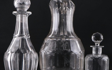 Georgian Paneled Cut Glass Pitcher, Decanter and Bottle