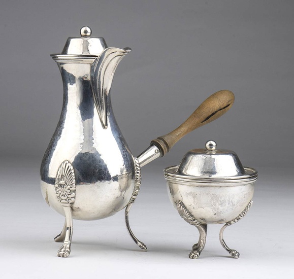 German silver coffee pot and sugar bowl - late...