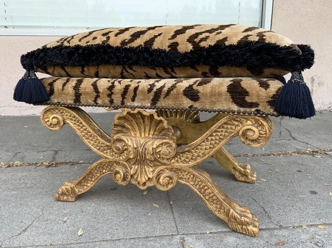 Gold Gilded Bench With Lion Paws by Charles Pollock