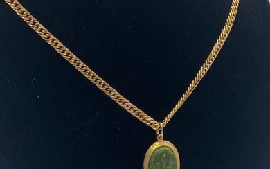 Gold & Green Jade Pendant Paired With Gold Plated Necklace