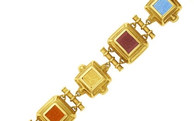 Gold and Multicolored Glass Intaglio Bracelet