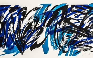 Götz, Karl Otto. Sans titre. (Composition en bleu et noir). Lithographie en couleur sur papier...