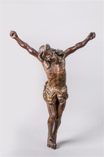 Grand CHRIST en bois sculpté en ronde-bosse, périzonium...