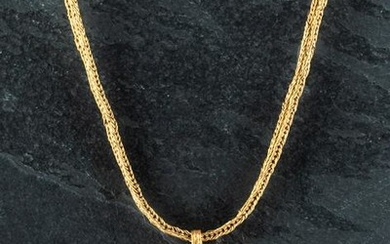 Greek 21K+ Gold Necklace w/ Sardonyx, Pearl & Emerald