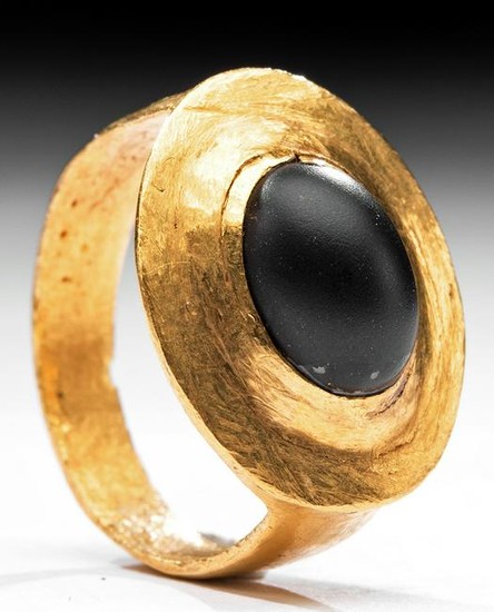 Greek Hellenistic 21K Gold Ring w/ Glass Cabochon