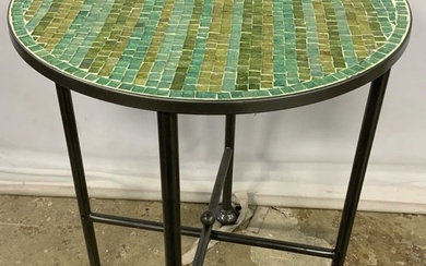 Green & Blue Mosaic Round Top Side Table