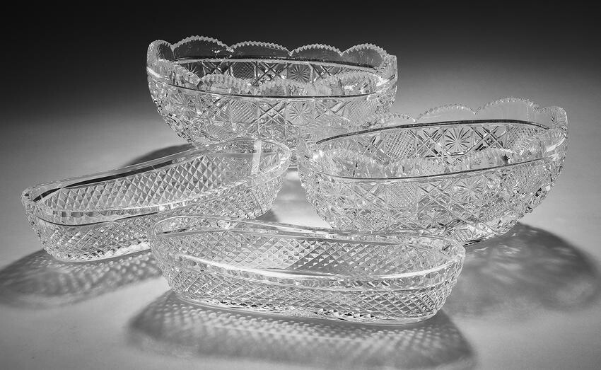 Group of (4) American cut crystal serving bowls