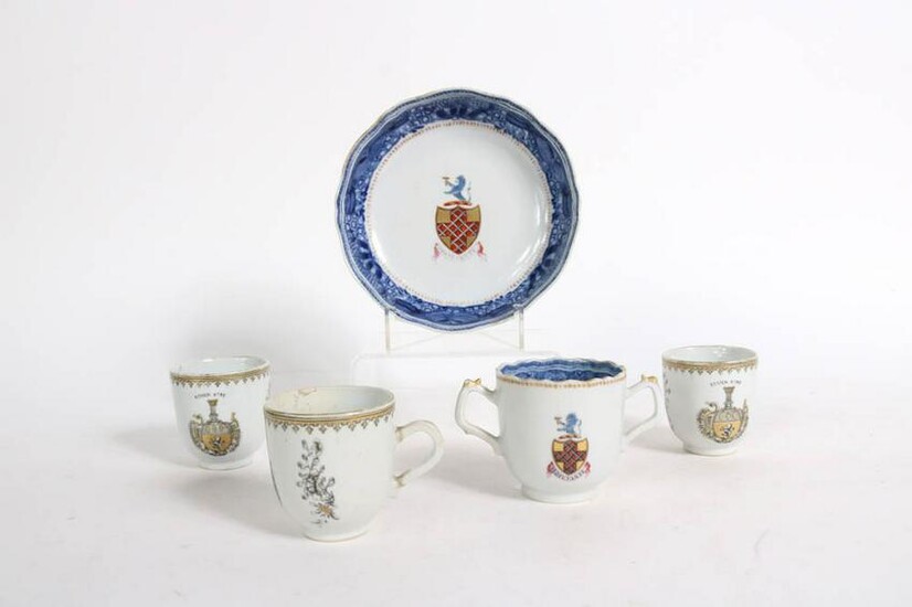 Group of Chinese Export Armorial Cups and Saucers