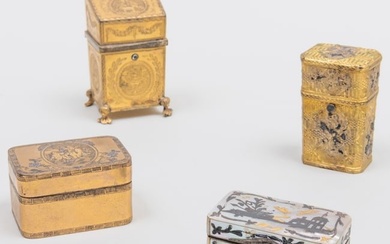 Group of Gilt-Bronze and Inlaid Snuff Boxes and Etui