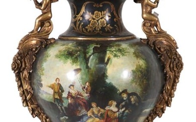 HAND PAINTED FRENCH LIDDED URN