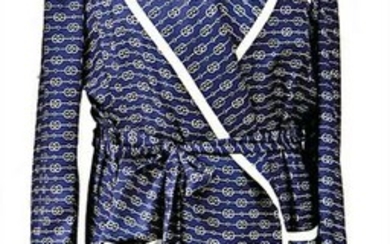 HERMÈS dressing gown, navy blue silk, broad collar, 2