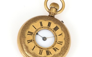 Half-hunter case pocket watch of 18k gold. Cylinder escapement and crown winding....
