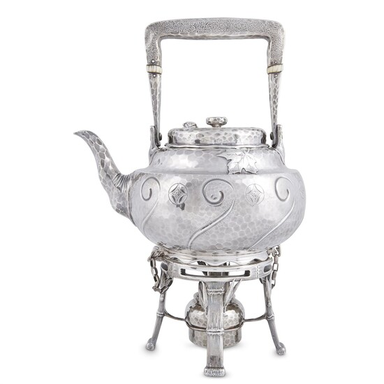 Hammered sterling silver Japanese-style hot water kettle-on-stand Tiffany & Co., New York, NY, 1881-1891