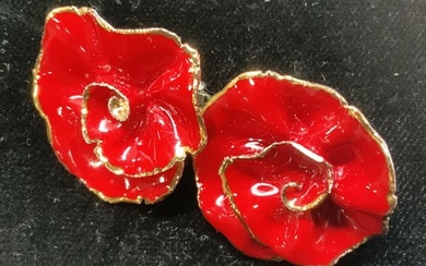 Hand Crafted Painted Ceramic Rose Clip Earrings