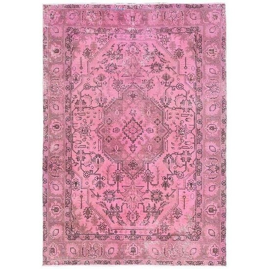 Hand Knotted Hot Pink Vintage Overdyed Persian Tabriz