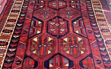 Hand Knotted Persian Tribal Red Ivory Oriental Luri Nomadic Wool Area Rug 6'10" x 8'10"