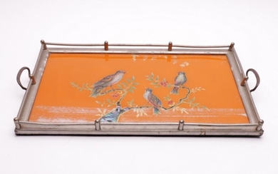 Hand Painted and Paua Shell Detailed Serving Tray Featuring Birds, some minor losses (51 x 31cm)