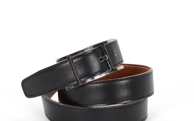 NOT SOLD. Hermès: "Quentin Belt" A belt of black Box leather and light brown Barenia leather with silver tone buckle – Bruun Rasmussen Auctioneers of Fine Art