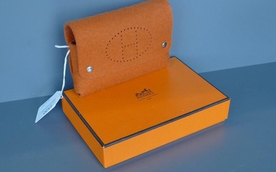 Hermes orange felt clutch bag with box