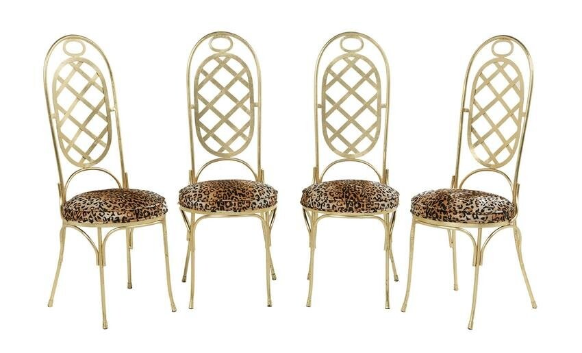 Hollywood Regency Gold-Leafed Steel Chairs