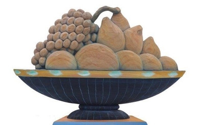 Howard Raybould, British b.1946 Fruit, Column, Plinth, 1987, polychrome painted carved wooden sculpture signed and dated in pencil to the reverse, 30cm high
