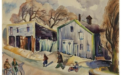 IDA YORK ABELMAN (New York, 1908-2002), Bronx street scene, 1937., Watercolor on thick wove paper