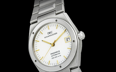 IWC. A STAINLESS STEEL AUTOMATIC WRISTWATCH WITH SWEEP CENTRE SECONDS, DATE AND BRACELET INGENIEUR 500,000 A/M MODEL, REF. 3508, SOLD IN 1991 TO THE JAPAN