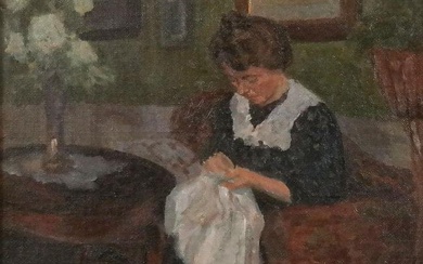 Impressionist Painting of a Woman Sewing
